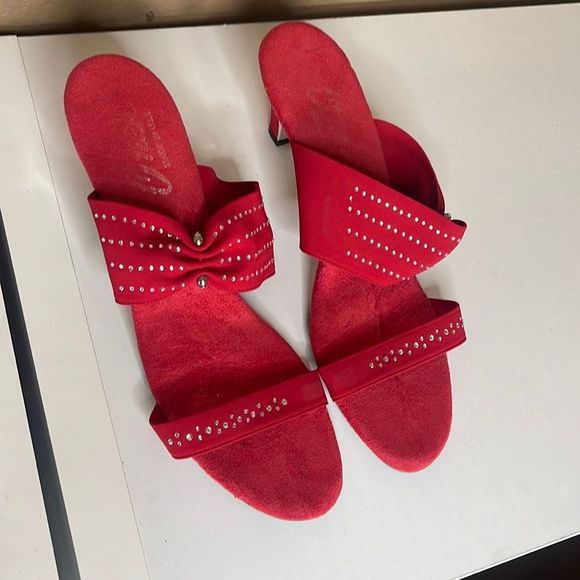 Onex Shoes - Onex red silver bottom rhinestone sandal size Italian 40 9